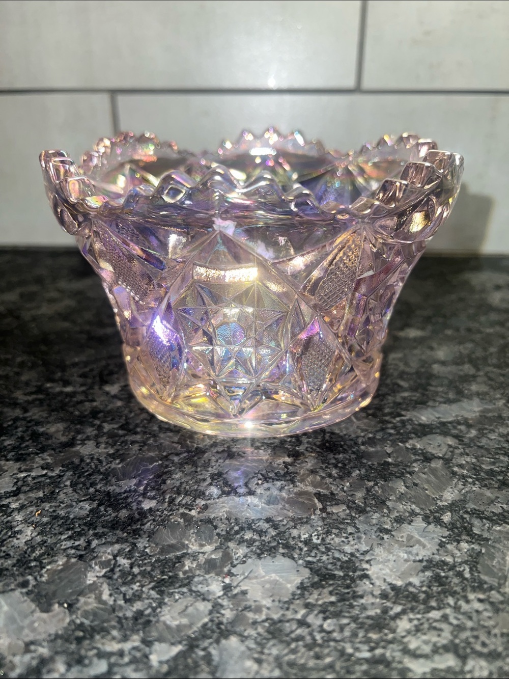 Mosser Glass  iridescent finger bowl. Carnival glass. Shiny Like new.